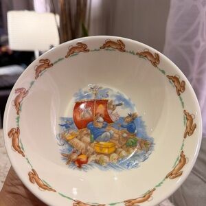 Vintage Royal Doulton Bunnykins Vintage Rabbit Bowl Sailing Scene English China